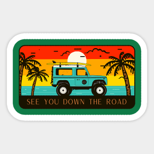 See you Down the Road (jeep at shore during sunset) Sticker